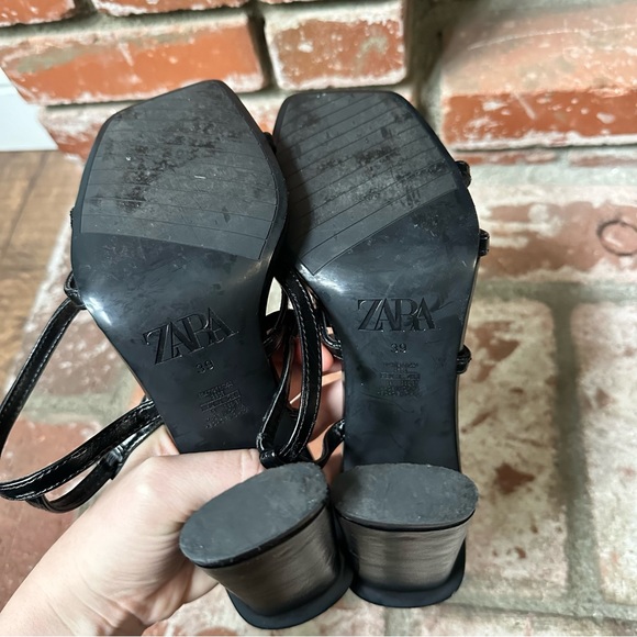 Zara Black Strap Squared Toe High Heeled Sandals Shoes Size 8 - Picture 6 of 7
